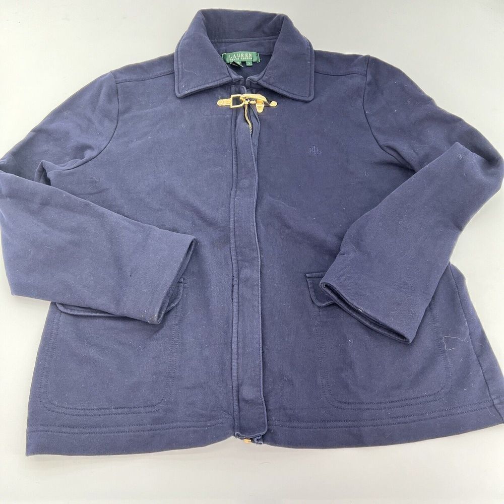 Lauren Ralph Lauren Blue Zip Snap Jacket Gold Accents Size Large